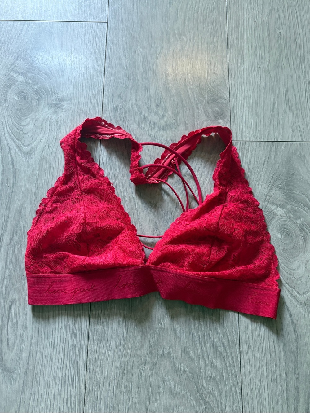 PINK Victoria's Secret Red Lace Bralette with Strappy Back